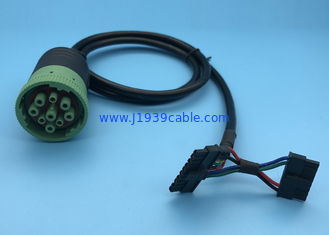 Green Deutsch 9 Pin J1939 Female to Molex 10 Pin Female and 8 Pin Female Cable