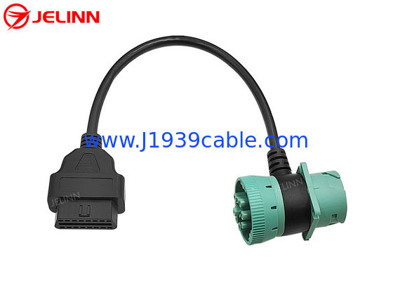 녹색 독일 J1939 9Pin 남성 여성 커넥터 OBD2로 통과 OBDII 여성 케이블 T 모양 9 핀 OBD 2 적응